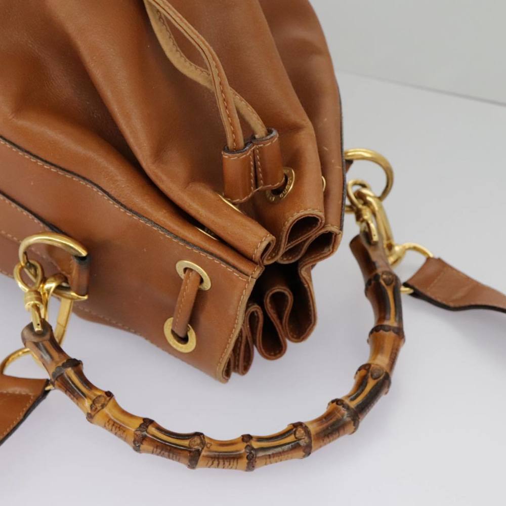 GUCCI Bamboo Shoulder Bag Leather 2way Brown Gold 001 2040 1657 Auth 96299 - Picture 6 of 16